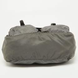 Pre Owned Prada Grey Nylon and Leather Buckle Messenger Bag