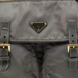 Prada Grey Nylon and Leather Buckle Messenger Bag