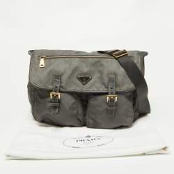 Prada Grey Nylon and Leather Buckle Messenger Bag