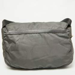 Pre Owned Prada Grey Nylon and Leather Buckle Messenger Bag
