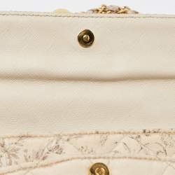 Pre Owned Prada Beige Floral Print Quilted Satin Flap Chain Bag
