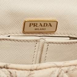Pre Owned Prada Beige Floral Print Quilted Satin Flap Chain Bag