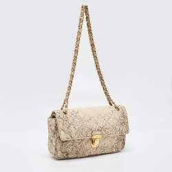 Pre Owned Prada Beige Floral Print Quilted Satin Flap Chain Bag