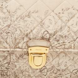 Pre Owned Prada Beige Floral Print Quilted Satin Flap Chain Bag