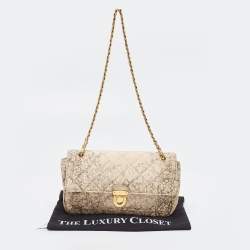 Pre Owned Prada Beige Floral Print Quilted Satin Flap Chain Bag