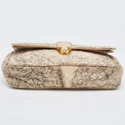 Pre Owned Prada Beige Floral Print Quilted Satin Flap Chain Bag
