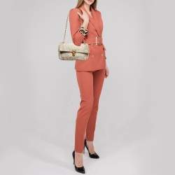 Pre Owned Prada Beige Floral Print Quilted Satin Flap Chain Bag