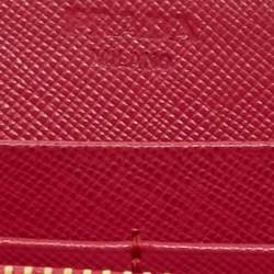 Pre Owned Prada Pink Nylon Triangle Logo Zip Around Wallet