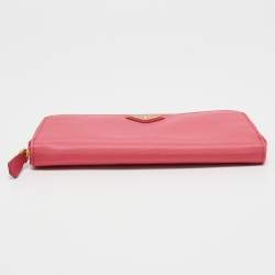 Pre Owned Prada Pink Nylon Triangle Logo Zip Around Wallet