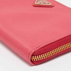 Pre Owned Prada Pink Nylon Triangle Logo Zip Around Wallet