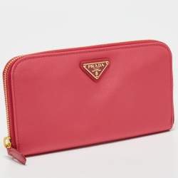 Pre Owned Prada Pink Nylon Triangle Logo Zip Around Wallet