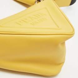 Pre Owned Prada Yellow/Black Leather Triangle Shoulder Bag