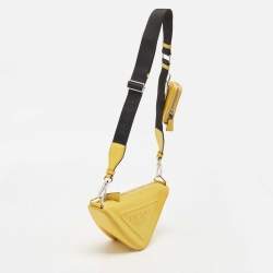 Pre Owned Prada Yellow/Black Leather Triangle Shoulder Bag