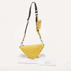 Pre Owned Prada Yellow/Black Leather Triangle Shoulder Bag