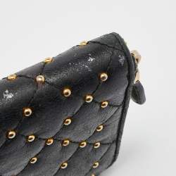 Pre Owned Prada Black Quilted Leather Studded Continental Wallet