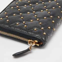 Pre Owned Prada Black Quilted Leather Studded Continental Wallet