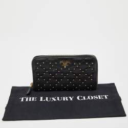 Pre Owned Prada Black Quilted Leather Studded Continental Wallet