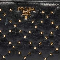 Pre Owned Prada Black Quilted Leather Studded Continental Wallet