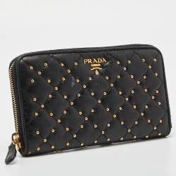 Pre Owned Prada Black Quilted Leather Studded Continental Wallet