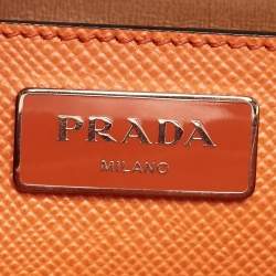 Pre Owned Prada Orange Saffiano Leather Large Twin Tote