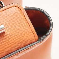 Pre Owned Prada Orange Saffiano Leather Large Twin Tote