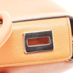 Pre Owned Prada Orange Saffiano Leather Large Twin Tote