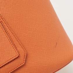 Pre Owned Prada Orange Saffiano Leather Large Twin Tote