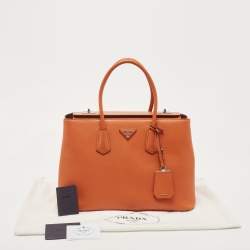 Pre Owned Prada Orange Saffiano Leather Large Twin Tote