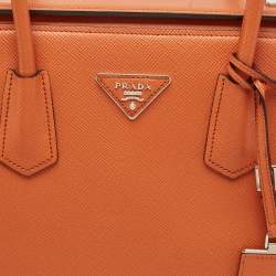 Pre Owned Prada Orange Saffiano Leather Large Twin Tote