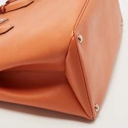 Pre Owned Prada Orange Saffiano Leather Large Twin Tote