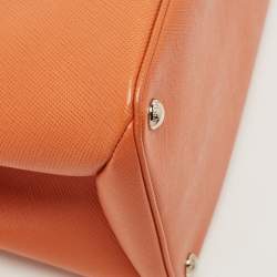 Pre Owned Prada Orange Saffiano Leather Large Twin Tote