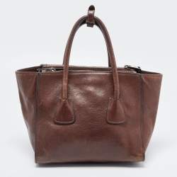 Pre Owned Prada Brown Leather Twin Pocket Tote
