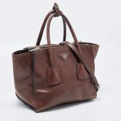 Pre Owned Prada Brown Leather Twin Pocket Tote