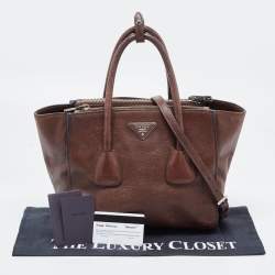 Pre Owned Prada Brown Leather Twin Pocket Tote