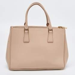 Pre Owned Prada Beige Saffiano Leather Medium Galleria Double Zip Tote