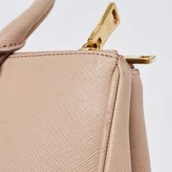 Pre Owned Prada Beige Saffiano Leather Medium Galleria Double Zip Tote
