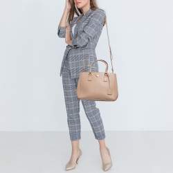 Pre Owned Prada Beige Saffiano Leather Medium Galleria Double Zip Tote