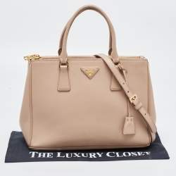 Pre Owned Prada Beige Saffiano Leather Medium Galleria Double Zip Tote