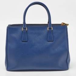 Pre Owned Prada Blue Saffiano Lux Leather Medium Galleria Tote