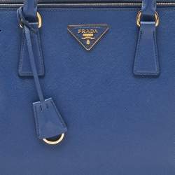 Pre Owned Prada Blue Saffiano Lux Leather Medium Galleria Tote
