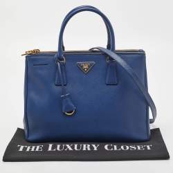 Pre Owned Prada Blue Saffiano Lux Leather Medium Galleria Tote