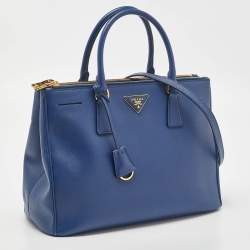 Pre Owned Prada Blue Saffiano Lux Leather Medium Galleria Tote