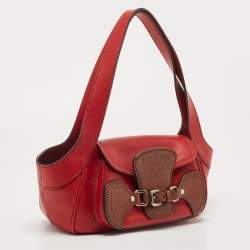 Pre Owned Prada Red Leather Buckle Shoulder Bag