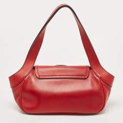 Pre Owned Prada Red Leather Buckle Shoulder Bag