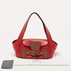 Pre Owned Prada Red Leather Buckle Shoulder Bag