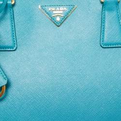 Pre Owned Prada Blue Saffiano Lux Leather Medium Galleria Double Zip Tote