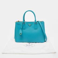 Pre Owned Prada Blue Saffiano Lux Leather Medium Galleria Double Zip Tote
