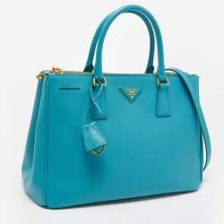 Pre Owned Prada Blue Saffiano Lux Leather Medium Galleria Double Zip Tote