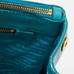 Pre Owned Prada Blue Saffiano Lux Leather Medium Galleria Double Zip Tote