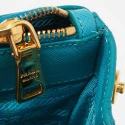 Pre Owned Prada Blue Saffiano Lux Leather Medium Galleria Double Zip Tote